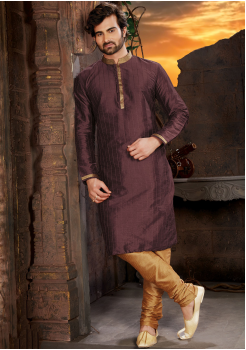 Wine Color Silk Fabric Kurta Set